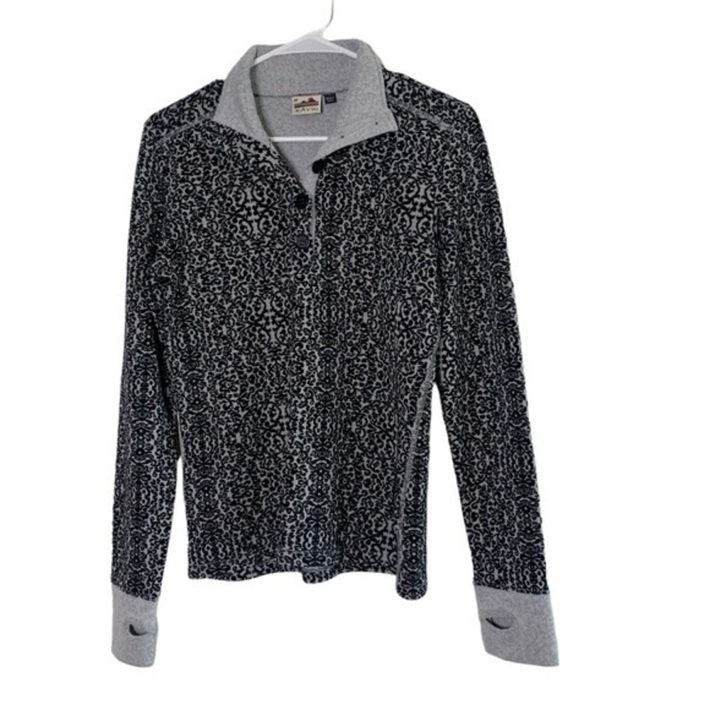 Kavu Black Geometric Patterned Quarter Button Down Sweater Size M Women
